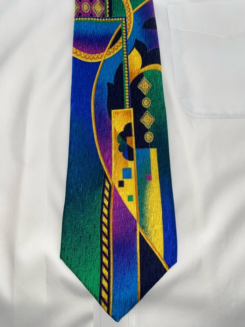 Napoleon Silk Tie in Vibrant Green, Blue, Yellow and Purple